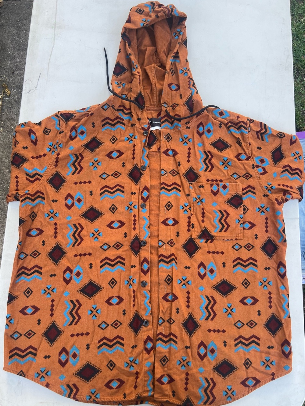 Mens Orange Hoodie with Geometric Print